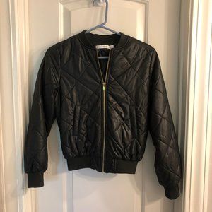 Bishop + Young Black Quilted Bomber Jacket sz XS